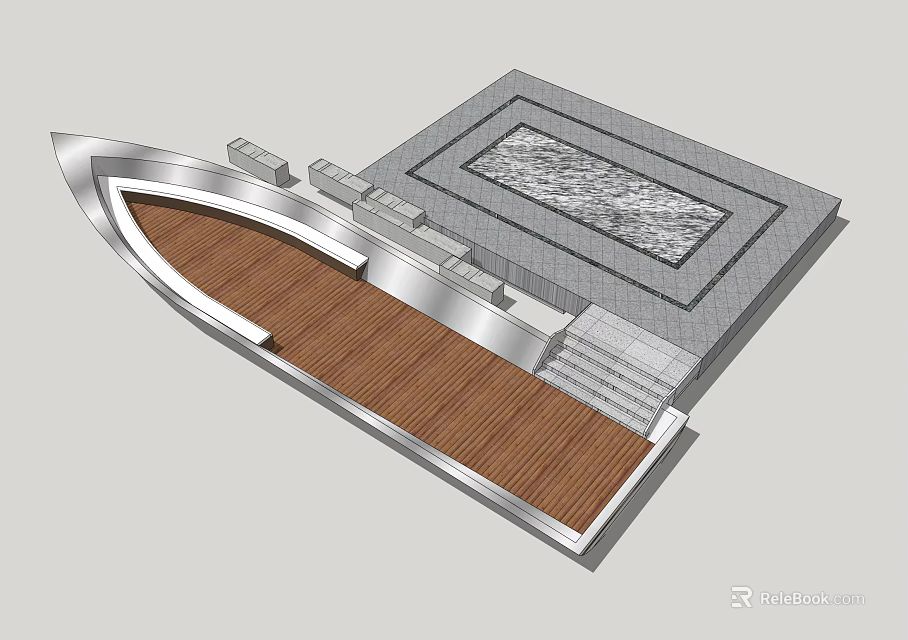 Road Facilities With Wooden Walking Area Metal Edges Steps And Paved Surface 3d model 