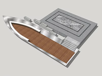 Road Facilities With Wooden Walking Area Metal Edges Steps And Paved Surface 3d model