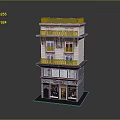 Detailed Multi Storey Building Model With Shop Front And Balconies In European Style