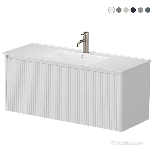 Modern White Bathroom Vanity Unit With Vertical Striped Cabinet And Faucet 3d model 