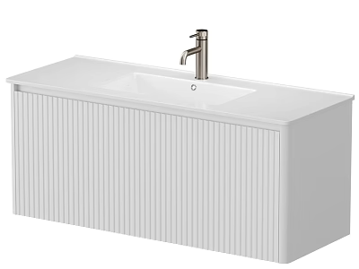 Modern White Bathroom Vanity Unit With Vertical Striped Cabinet And Faucet 3d model