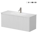 Modern White Bathroom Vanity Unit With Vertical Striped Cabinet And Faucet