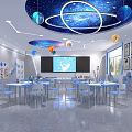 School Classroom With Starry Sky Ceiling Large Screen Educational Charts And Certificates 3d model