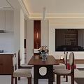 Modern Living Dining Room Interior With Sofa Coffee Table Chandelier Bookshelf Rug And Dining Chairs