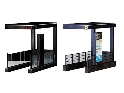 Modern Public Bus Shelter With Numbered Signs Information Board And Safety Railings 3d model