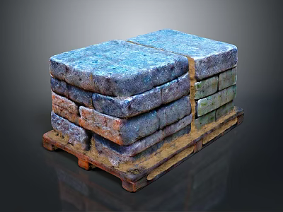 Stacked Natural Stone Blocks With Various Colors On Wooden Pallet For Decorative Use 3d model
