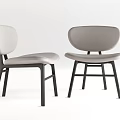 Modern Gray Upholstered Dining Chairs With Simple Backrest And Black Legs 3d model