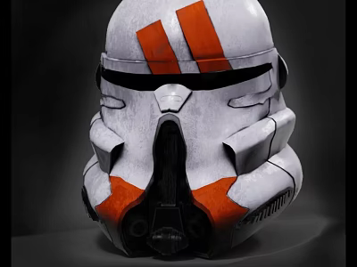 White And Orange Sci Fi Helmet Featuring Distinctive Stripe Design For Cosplay Use 3d model