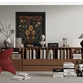 Middle Ancient Bookcase Side Cabinet Decorative Cabinet Book Decoration Combination Hanging Painting Lazy Sofa 3d model