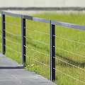 Modern Black Metal Railing Components With Horizontal Cables And Support Posts 3d model