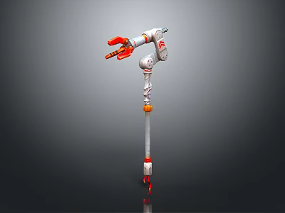 Game Movie Character's Silver Red Orange Mechanical Weapon with Slender Jointed Structure 3d model
