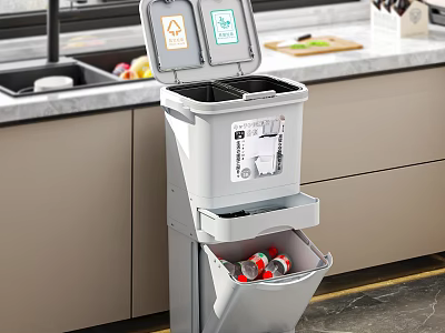 Modern Kitchen Household Trash Can With Double Compartment Recycling Function 3d model