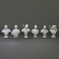 Six White Superhero Bust Sculptures with Shield Weapon and Accessories