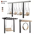 Outdoor Architectural Components Featuring Wooden Swings Metal Frames And Circular Ring Design