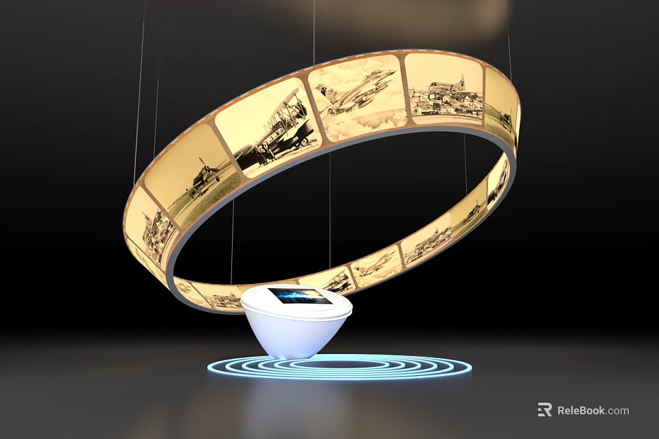 Circular Art Installation With Historical Images And Illuminated White Base 3d model 