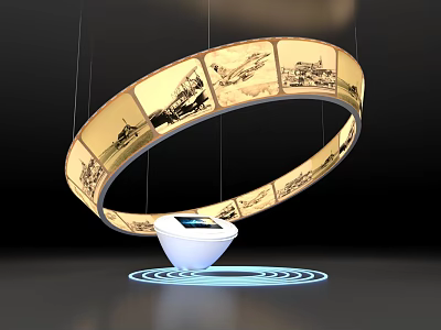Circular Art Installation With Historical Images And Illuminated White Base 3d model