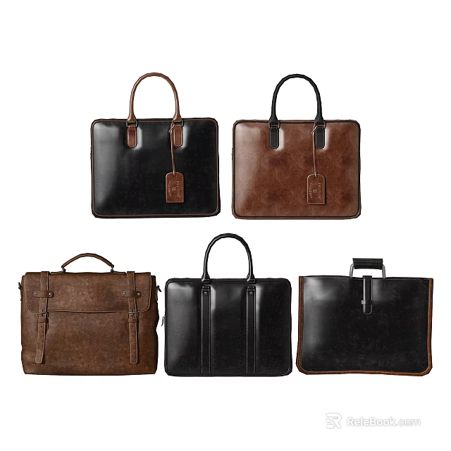 Different Styles Stylish Leather Bags In Black Brown With Handheld Straps 3d model 