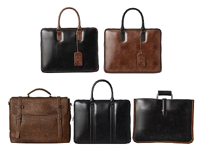 Different Styles Stylish Leather Bags In Black Brown With Handheld Straps 3d model