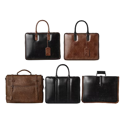 Different Styles Stylish Leather Bags In Black Brown With Handheld Straps 3d model