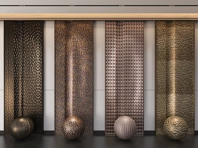 Modern Luxury Background Wall with Various Textures and Decorative Metal Spheres 3d model