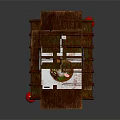Traditional Chinese Food Cart With Red Lanterns Wooden Structure Tile Roof And Wheels