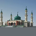 Islamic Mosque Architecture With Green Dome And Minarets For Religious Worship
