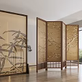 New Chinese Style Screen Zen Bamboo Flower and Bird Screen Partition 3d model