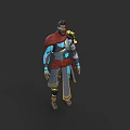 Man In Red Cape With Blue And Gold Decorated Outfit And Armor Elements