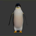Realistic 3D Penguin Rendering With Orange Feet White Belly On Dark Background