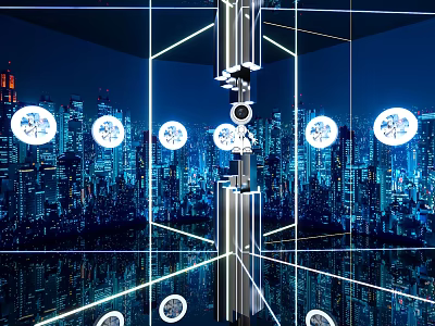 Futuristic Urban Night Scene Featuring Holographic Projections Glowing Circles And Metallic Structures 3d model