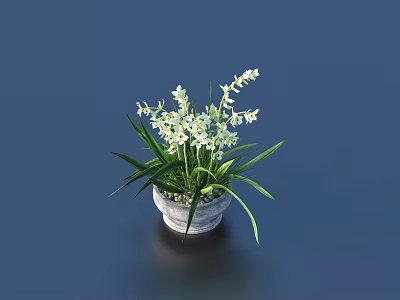 Bonsai Potted Plant with White Flowers and Green Leaves in Ceramic Pot 3d model