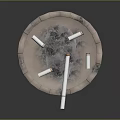 Light Brown Round Crenellated Ashtray With Cigarettes And Ash On Dark Background