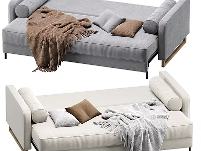 Neutral Toned Multi Seater Sofa With Rolled Arms Wooden Legs Decorative Pillows And Cozy Throws 3d model