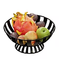 Black Perforated Ceramic Fruit Bowl Filled With Dragon Fruit Plums Apples And Peaches
