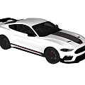 White Sports Car With Black Roof Stripes Red Side Accents Black Wheels And Rear Spoiler