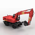 Powerful Red Wheel Excavator For Construction Work With Front Bucket 3d model