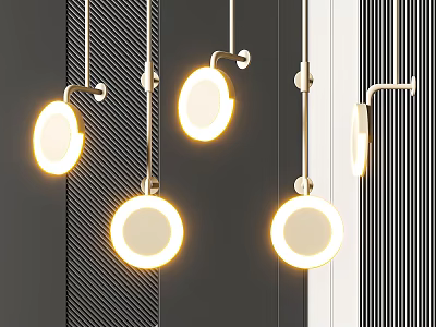 Modern Round Pendant Chandeliers Hanging With Illuminated Circular Shades And Metallic Brackets 3d model