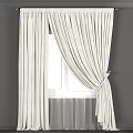Modern Minimalist Beige Striped Linen Curtain With Tieback For Home Window Interior