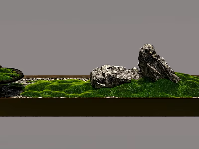 Artistic Landscape Sculpture Featuring Rock Formation Green Moss And Curved Path Design 3d model