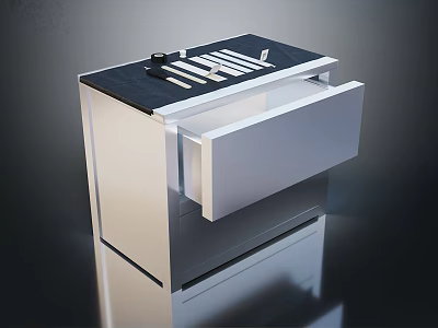 Modern Kitchen Cabinet With Open Drawer Black Countertop And Kitchen Tools 3d model