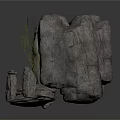 Rock Built Architecture Structure With Moss Vines And Wooden Walkway Passages
