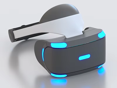 Modern Gray and White VR Headset with Blue LED Lights and Comfortable Design 3d model