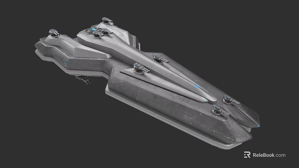 Futuristic Warship 3D Model With Sleek Metallic Structure And Advanced Weapon Systems 3d model