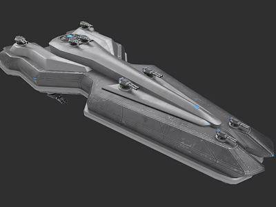 Futuristic Warship 3D Model With Sleek Metallic Structure And Advanced Weapon Systems 3d model