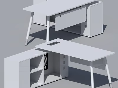 Modern White Office Desk With Open Shelves And Drawer Storage Design 3d model