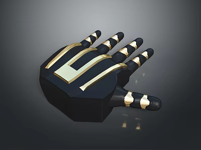 Game Movie Character Black Gold Gauntlet With Decorative Stripes And Golden Emblem Design 3d model