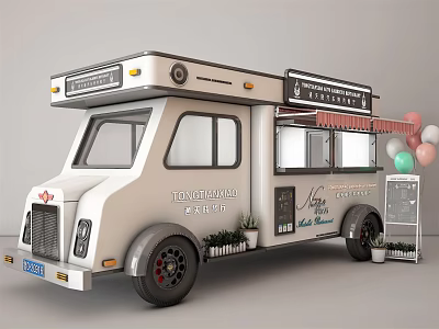 Modern Mobile Food Truck With Open Window Toasted Bread Service And Colorful Balloons 3d model