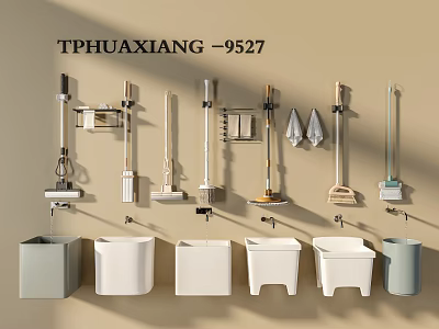 TPHUAXIANG 9527 Various Practical Home Cleaning Tools And Colorful Buckets Set 3d model