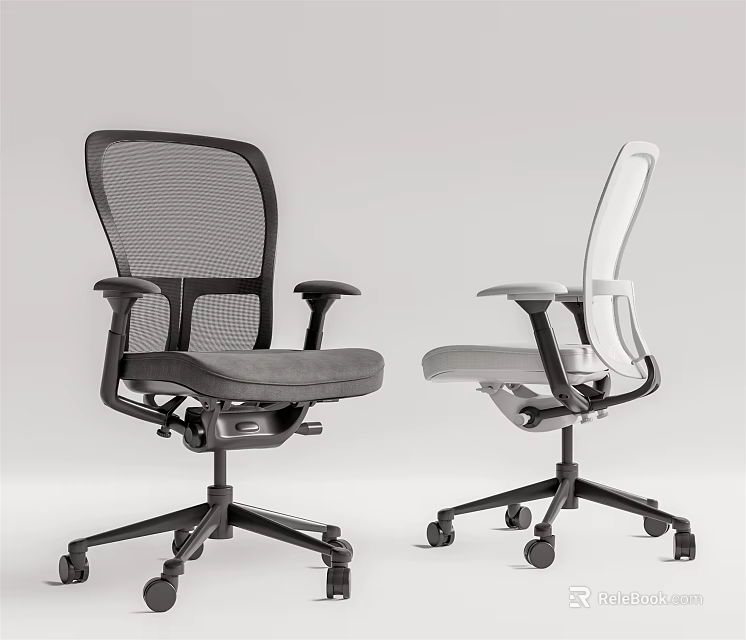Modern Office Chairs With Mesh Back Black And White Design And Adjustable Rolling Wheels 3d model 