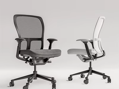 Modern Office Chairs With Mesh Back Black And White Design And Adjustable Rolling Wheels 3d model